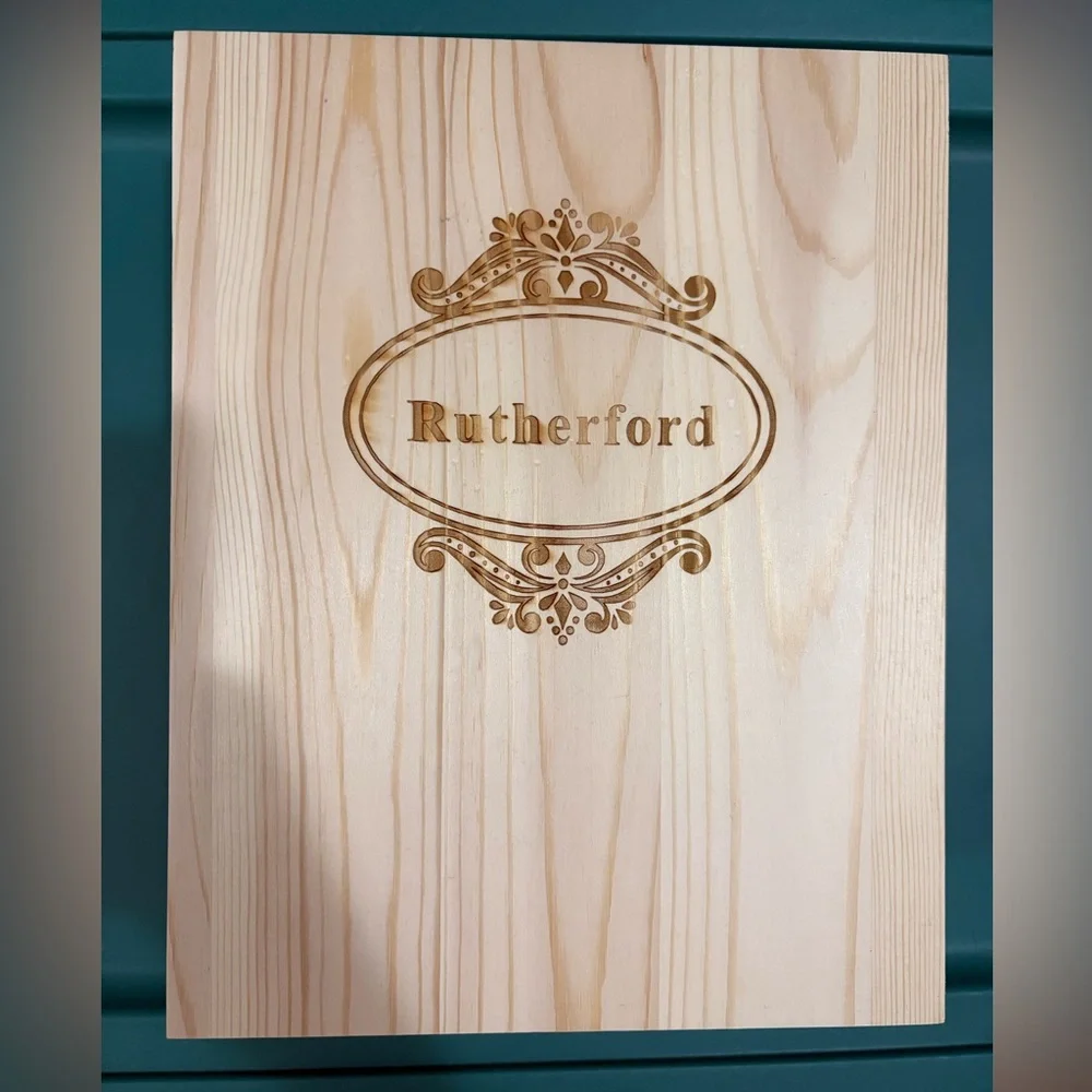 Personalized - RUTHERFORD - Clear Glass Decanter Set with Wooden Box